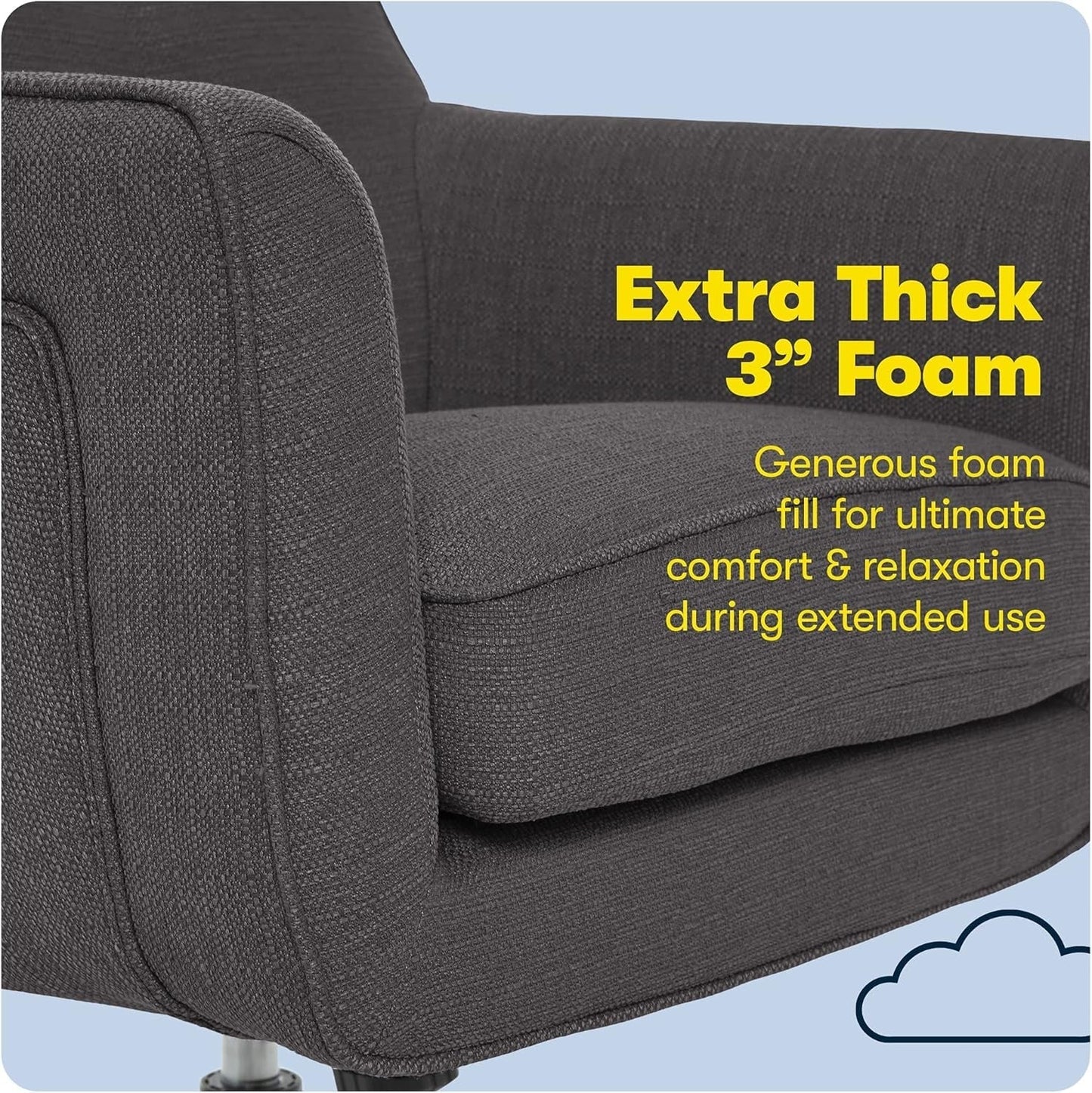 Ashland Home Office Desk Chair with Button Tufted Mid-Back, Memory Foam Cushion and Padded Arms, Mid Century Modern Vanity Armchair with Wheels for Bedroom, Chrome Metal Base, Dark Gray