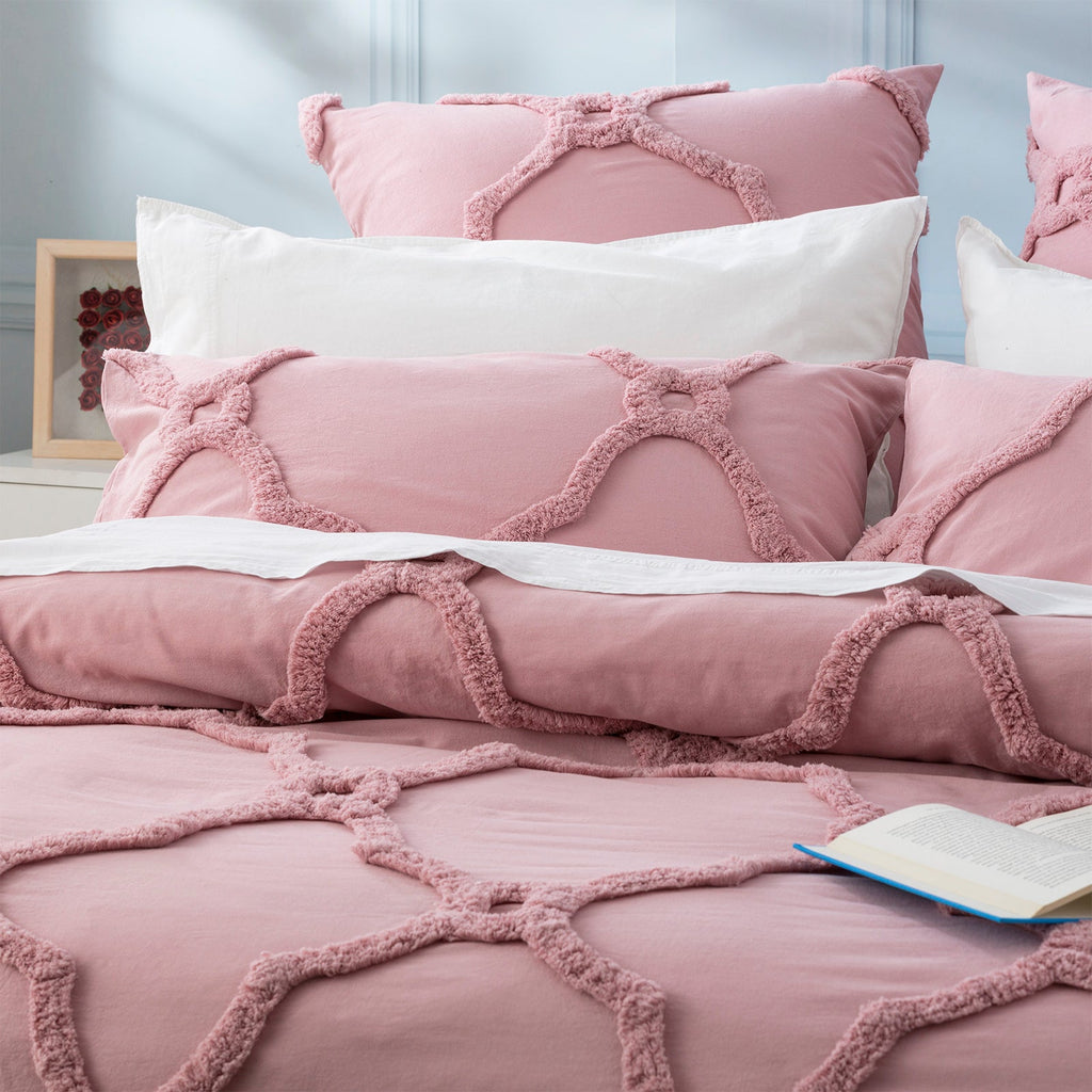 Moroccan Quilt Cover Tufted Cotton Chenille Set Blush-1