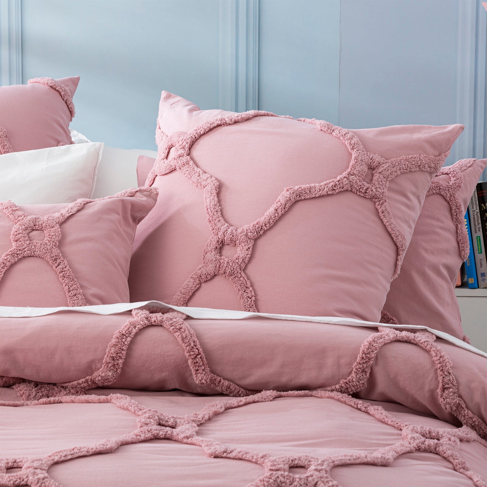 Moroccan Quilt Cover Tufted Cotton Chenille Set Blush-2