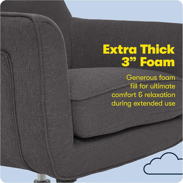 Ashland Home Office Desk Chair with Button Tufted Mid-Back, Memory Foam Cushion and Padded Arms, Mid Century Modern Vanity Armchair with Wheels for Bedroom, Chrome Metal Base, Dark Gray