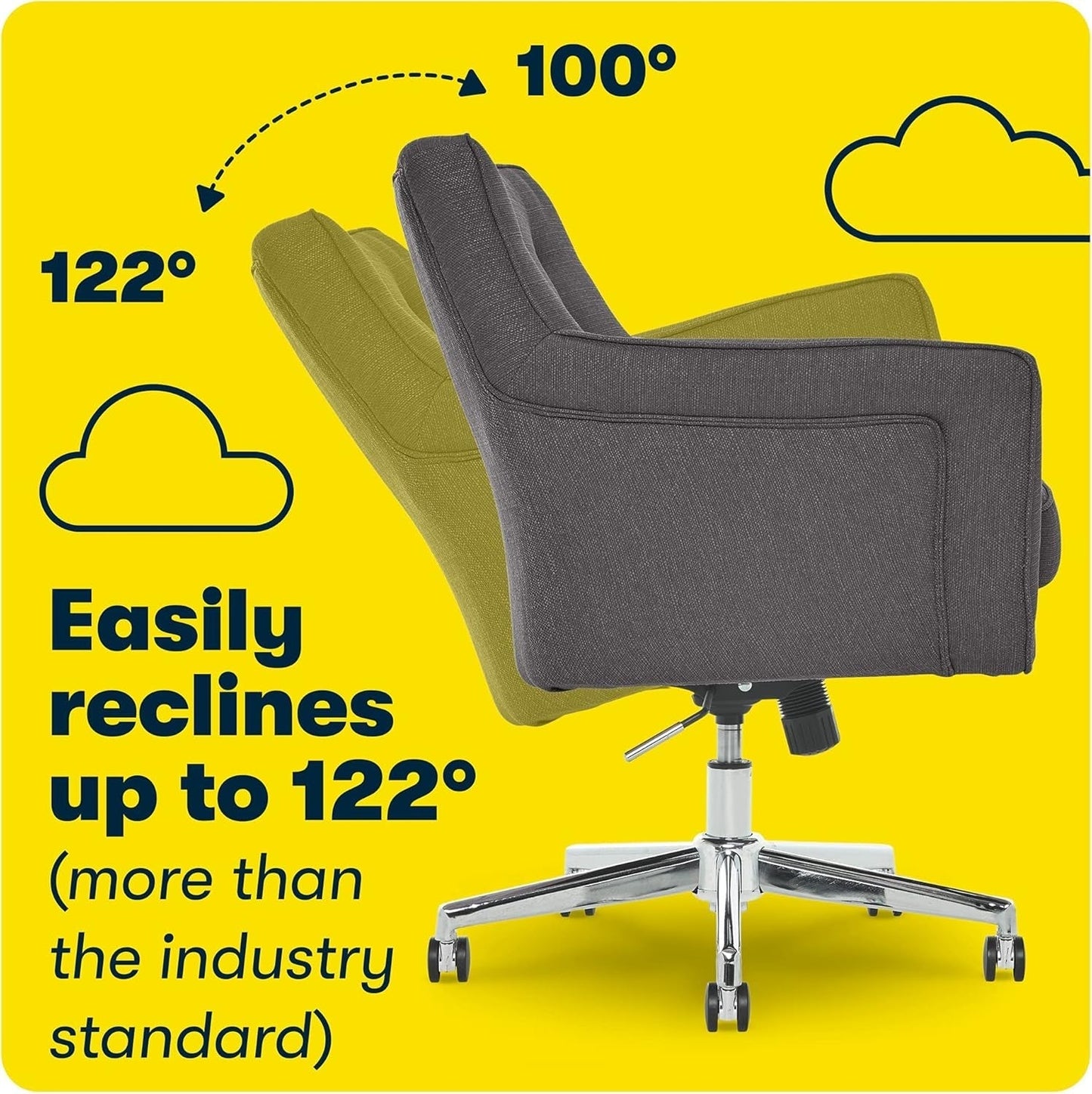 Ashland Home Office Desk Chair with Button Tufted Mid-Back, Memory Foam Cushion and Padded Arms, Mid Century Modern Vanity Armchair with Wheels for Bedroom, Chrome Metal Base, Dark Gray