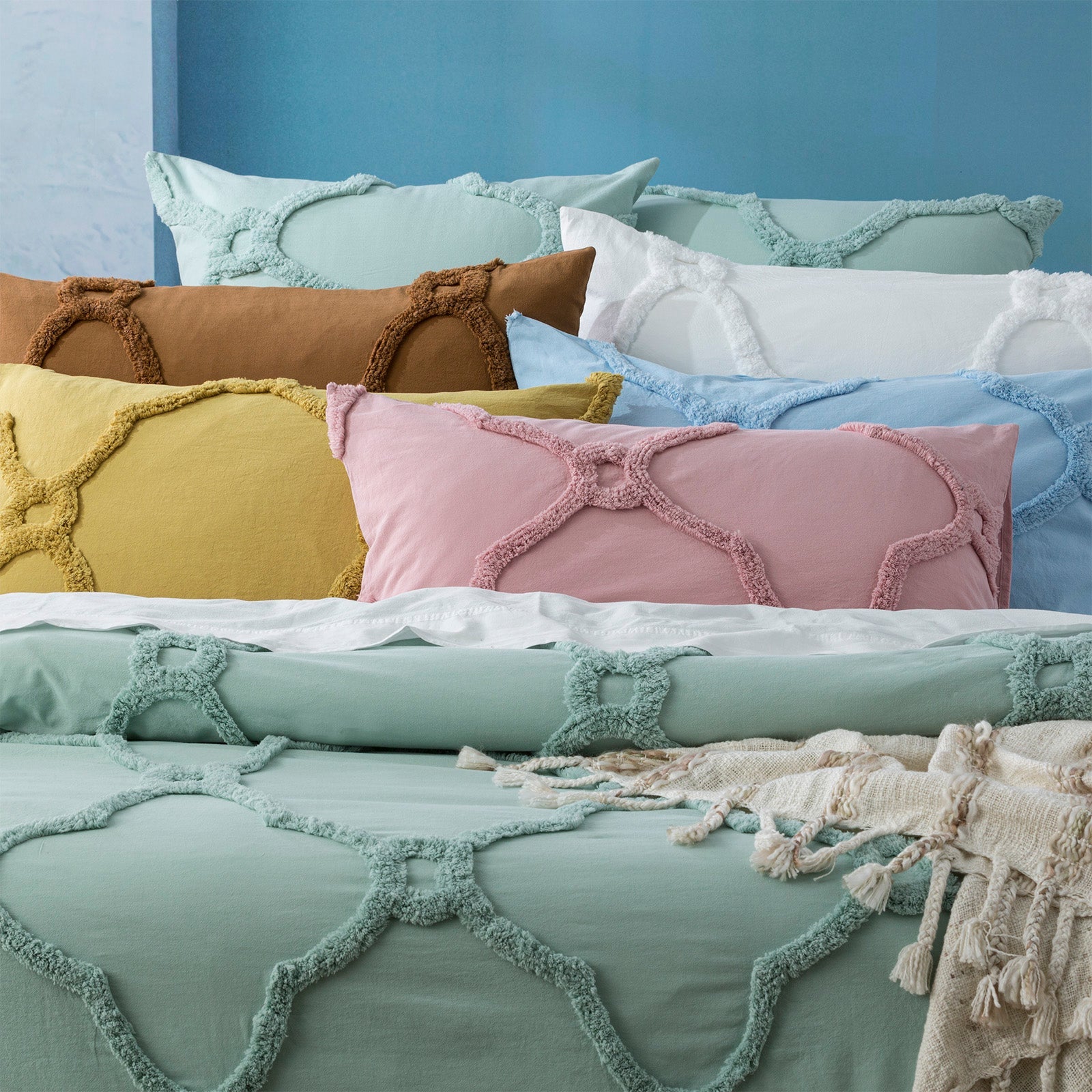 Moroccan Quilt Cover Tufted Cotton Chenille Set Blush-3